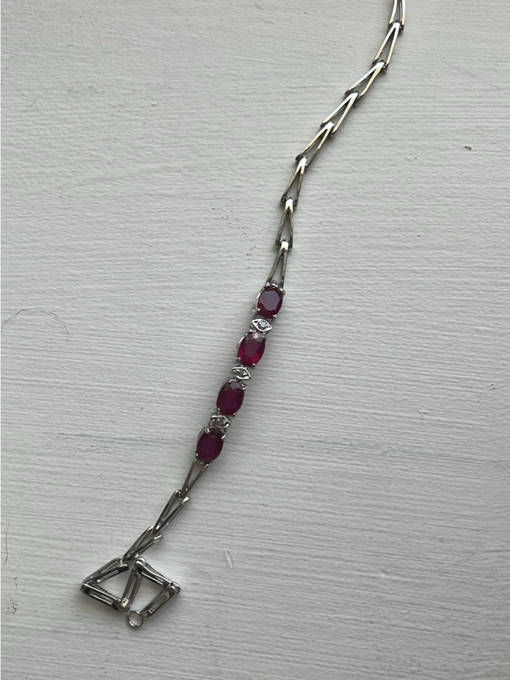 4.08 ctw Natural Ruby & Diamonds Rhodium Plated Designer Bracelet